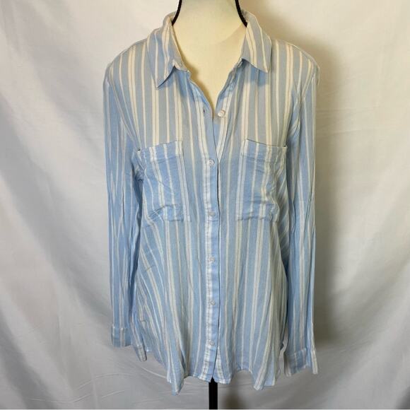 BP Blue & White Striped Lightweight Button Down Shirt Women’s Medium Viscose - Picture 1 of 10
